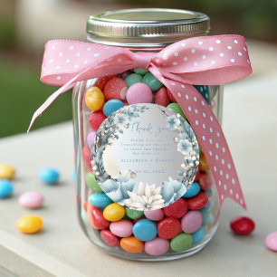 Adesivo Redondo Casamento Floral Azul Poeira Dourado Primavera Nav