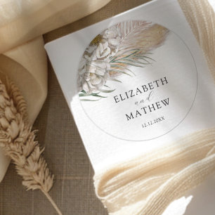 Adesivo Redondo Casamento Floral Bege Boho