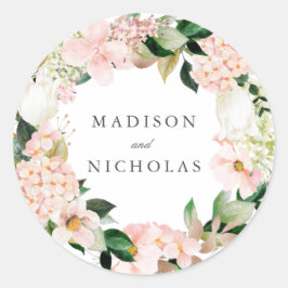 Adesivo Redondo Casamento Floral Beijo de Primavera Personalizado