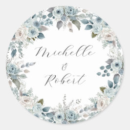 Adesivo Redondo Casamento Floral Blue Winter