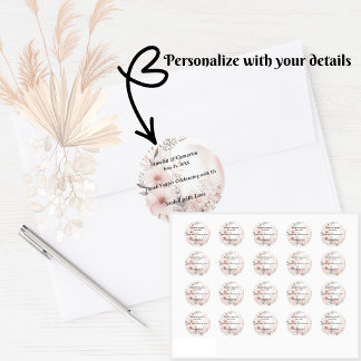 Adesivo Redondo Casamento Floral Blush Boho