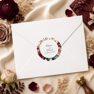 Adesivo Redondo Casamento Floral Boho Redoma Burgundy & Blush