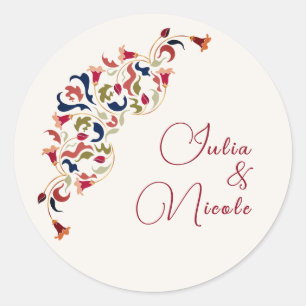 Adesivo Redondo Casamento Floral Botânico Artístico de Luxo Paisle