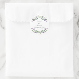 Adesivo Redondo Casamento Floral Botânico de Lavanda Eucalipto
