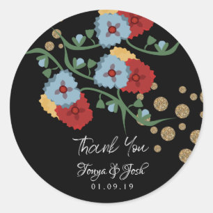 Adesivo Redondo Casamento Floral Botânico Mexicano Obrigado Glitte