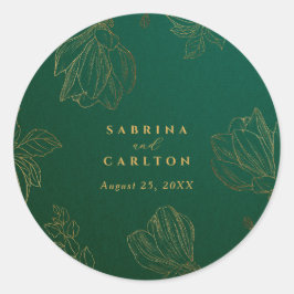 Adesivo Redondo Casamento Floral Botânico Moderno Dourado da Natur