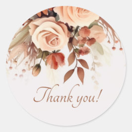 Adesivo Redondo Casamento Floral Botânico Terracotta Obrigado