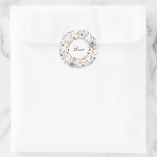 Adesivo Redondo Casamento Floral Branco Azul-Chic
