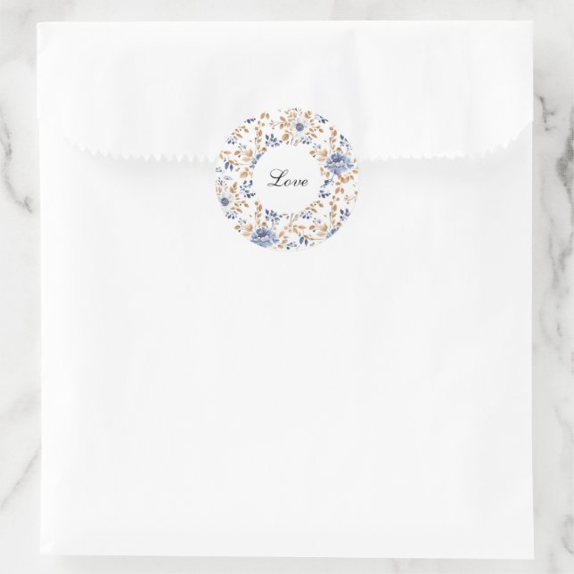 Adesivo Redondo Casamento Floral Branco Azul-Chic (Bolsa)
