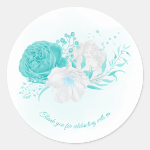 Adesivo Redondo casamento floral branco de turquesa