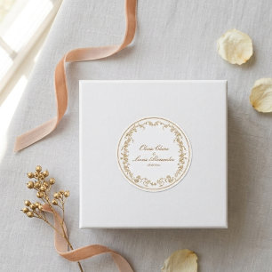 Adesivo Redondo Casamento Floral Branco e Dourado Chic Real