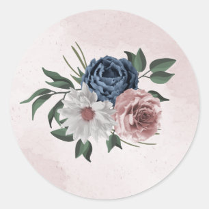 Adesivo Redondo casamento floral branco rosa azul-rosa