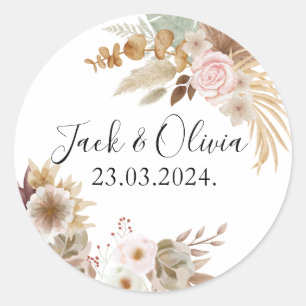 Adesivo Redondo Casamento floral Chic Bohemian