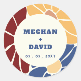 Adesivo Redondo Casamento Floral Chic Groovy Boho