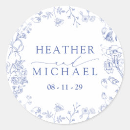 Adesivo Redondo Casamento Floral Chinoiserie French Blue Victorian