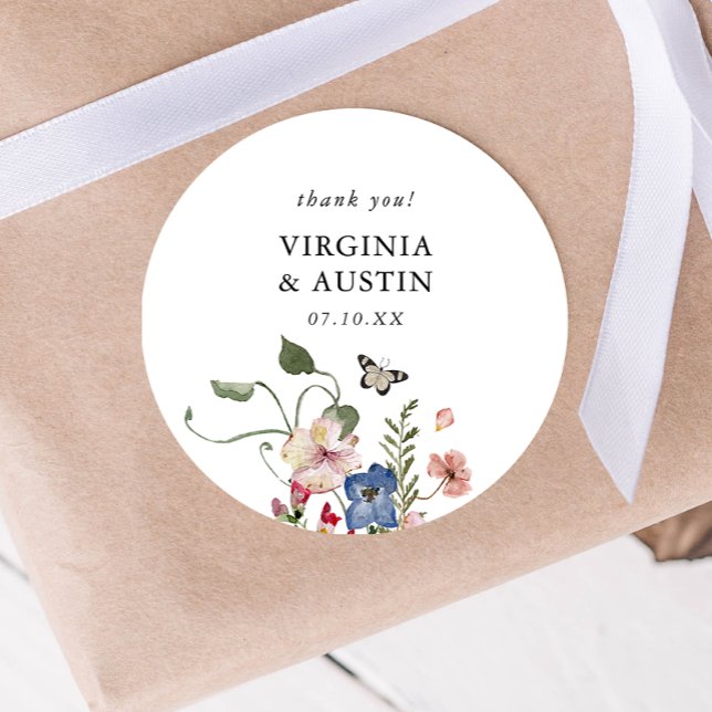 Adesivo Redondo Casamento Floral Colorido (Colorful Floral Wedding Classic Round Sticker by Painted Paperie
)