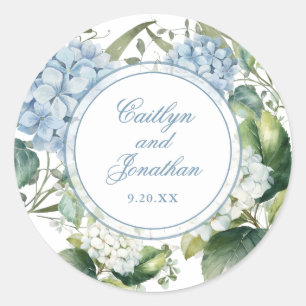 Adesivo Redondo Casamento Floral com Aquarela Azul Desbotado