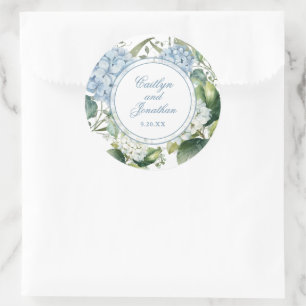 Adesivo Redondo Casamento Floral com Aquarela Azul Empoeirado