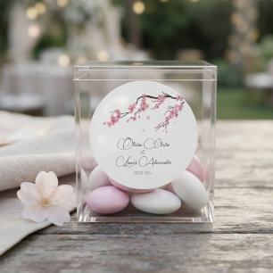 Adesivo Redondo Casamento Floral com Flor de Cerejeira Rosa em Aqu