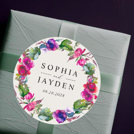 Adesivo Redondo Casamento floral com primavera cor-de-rosa-púrpura