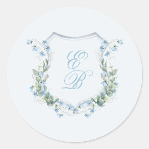 Adesivo Redondo Casamento Floral Crest Azul Poeirento Elegante