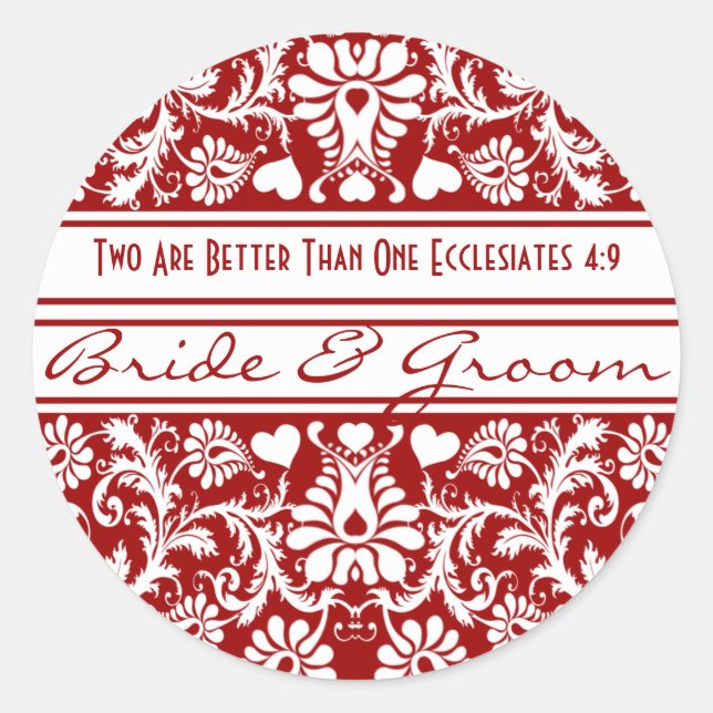 Adesivo Redondo Casamento Floral Cristão Damask Vintage (Frente)