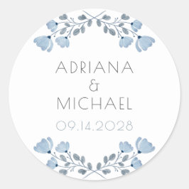 Adesivo Redondo Casamento Floral da Cinza Azul Moderno Dusty