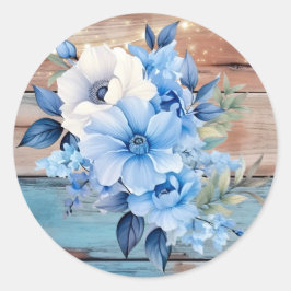 Adesivo Redondo Casamento Floral das Luzes de Madeira Azul Tan