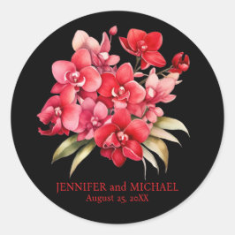 Adesivo Redondo Casamento Floral das Orquídeas Vermelhas