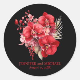 Adesivo Redondo Casamento Floral das Orquídeas Vermelhas