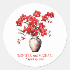 Adesivo Redondo Casamento Floral das Orquídeas Vermelhas