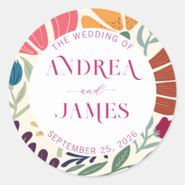 Adesivo Redondo Casamento Floral de Abstrato de Flor Colorida Bril