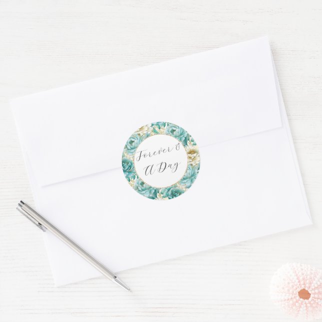 Adesivo Redondo Casamento Floral de Aqua Mint White (Envelope)