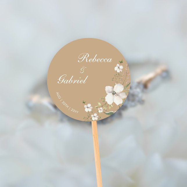 Adesivo Redondo Casamento Floral de Aquarela de Caligrafia Elegant (Criador carregado)