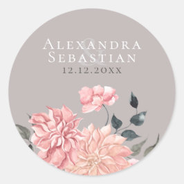 Adesivo Redondo Casamento Floral De Aquarela Elegante Salvar A Dat
