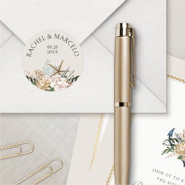 Adesivo Redondo Casamento Floral de Beach Seashells
