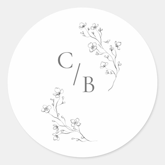Adesivo Redondo Casamento Floral de Blossom Boho Cereja Monogramme (Frente)