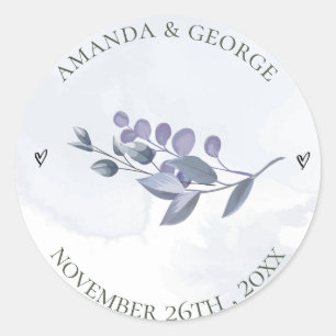 Adesivo Redondo Casamento Floral de Cor Azul-Cinza