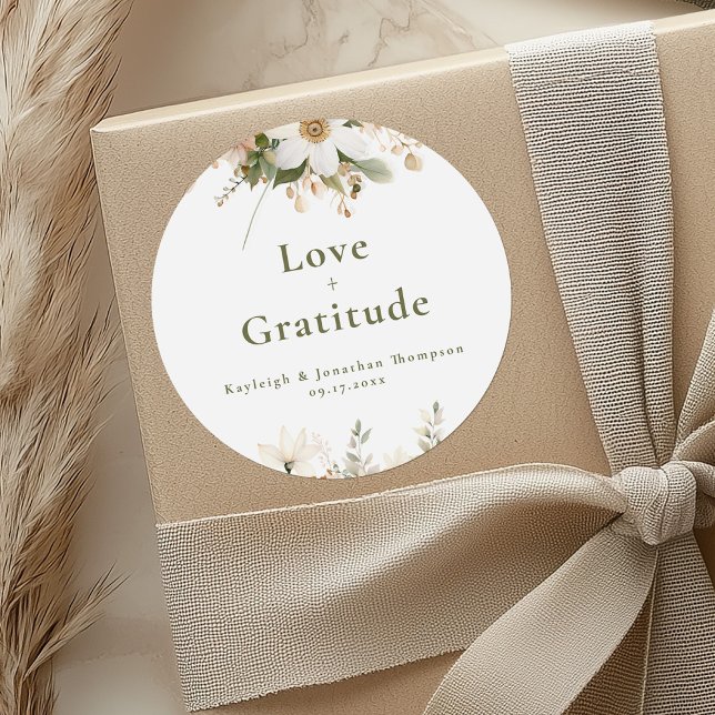 Adesivo Redondo Casamento Floral de Cor Branca Moderna (Criador carregado)