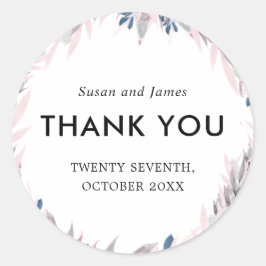 Adesivo Redondo Casamento floral de cor d'água com Blush Marinho