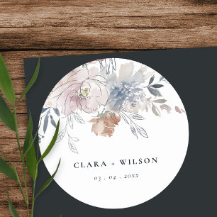 Adesivo Redondo Casamento Floral de Cor de Água com Blush Chic