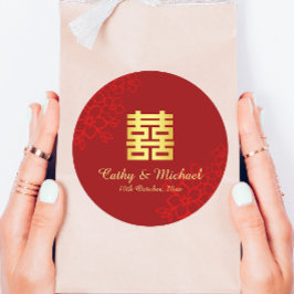 Adesivo Redondo Casamento floral de dupla felicidade Chinesa