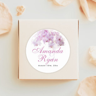 Adesivo Redondo Casamento Floral de Flor de Água com Orquídea Ro