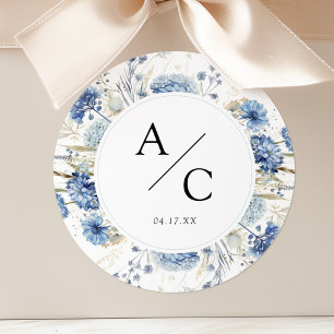 Adesivo Redondo Casamento Floral de Flores Aquáticas Azuis Elegant