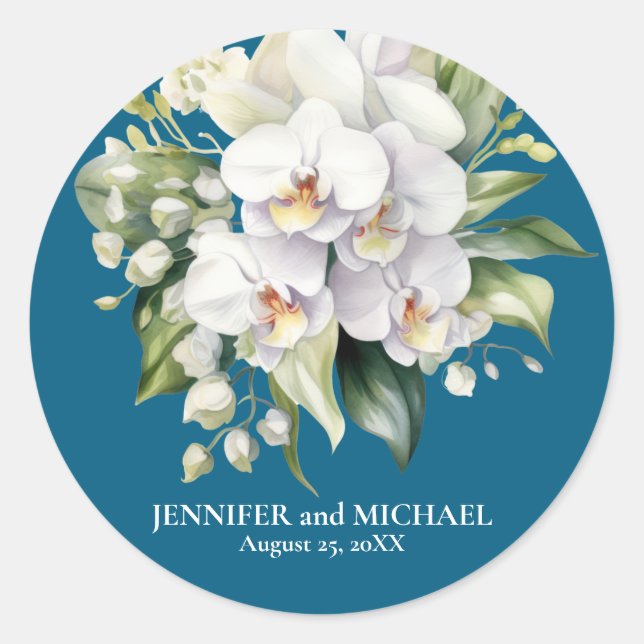 Adesivo Redondo Casamento Floral de Flores Brancas (Frente)