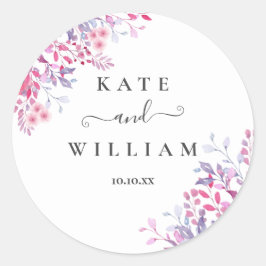 Adesivo Redondo Casamento Floral de Flores Selvagens Roxas
