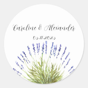 Adesivo Redondo Casamento Floral de Herbos de Lavanda de Aquarela 