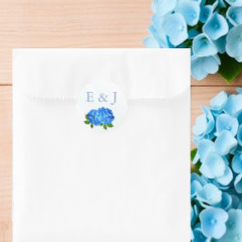 Adesivo Redondo Casamento Floral de Hortênsia Azul