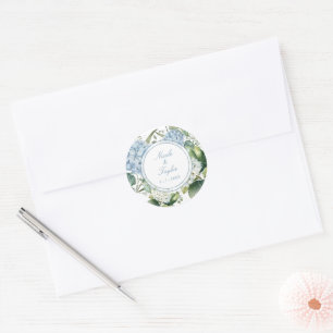 Adesivo Redondo Casamento Floral de Hortênsia Azul Empoeirado