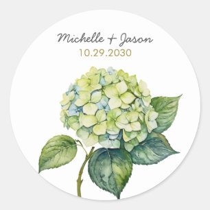 Adesivo Redondo Casamento Floral de Hortênsia em Aquarela Elegante